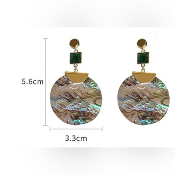Simulated Emerald & Abalone Dangle Earrings NWT - Picture 3 of 3